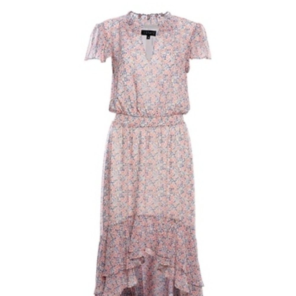 1.STATE FLORAL MOCK NECK HIGH LOW DRESS